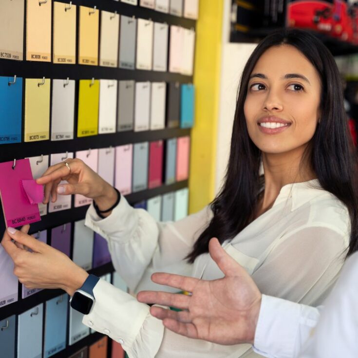 Customer shopping for paint colors